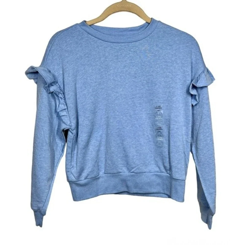 Gap kids blue sweater long sleeve sweatshirt ruffle detail on sleeve size L(10)